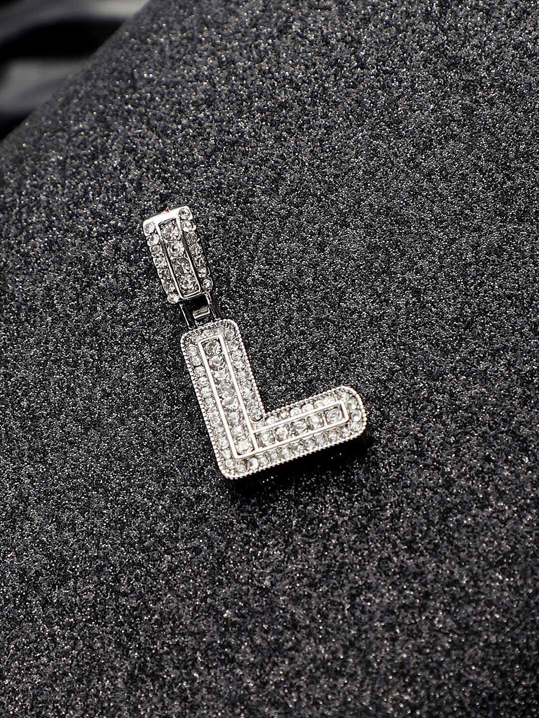 French Accent Silver-Plated Stones Studded L Alphabet Pendant
