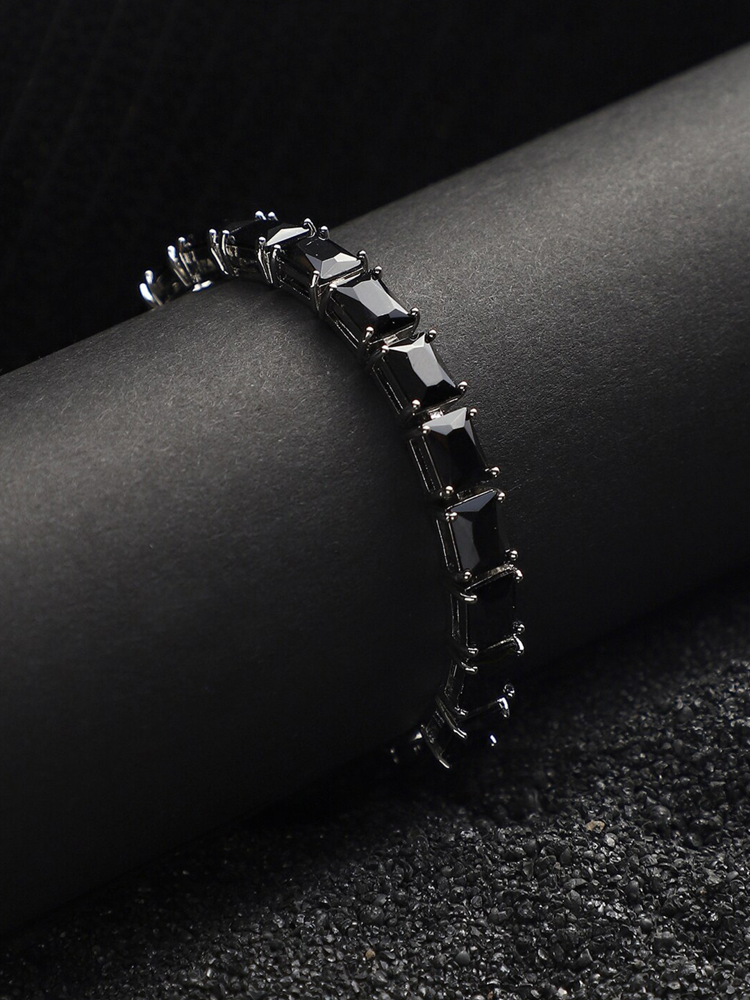 French Accent Men Silver -Plated Geometric Stone Link Bracelet
