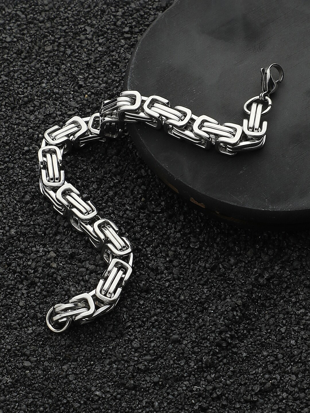 French Accent Men Silver Plated Twisted Link Bracelet