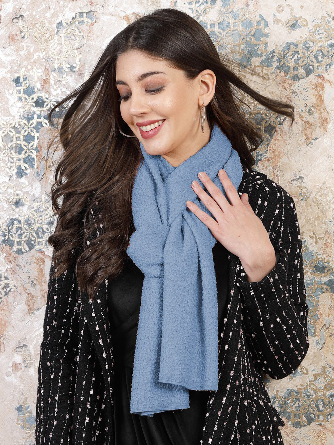 Athena Women Grey Self Design Muffler