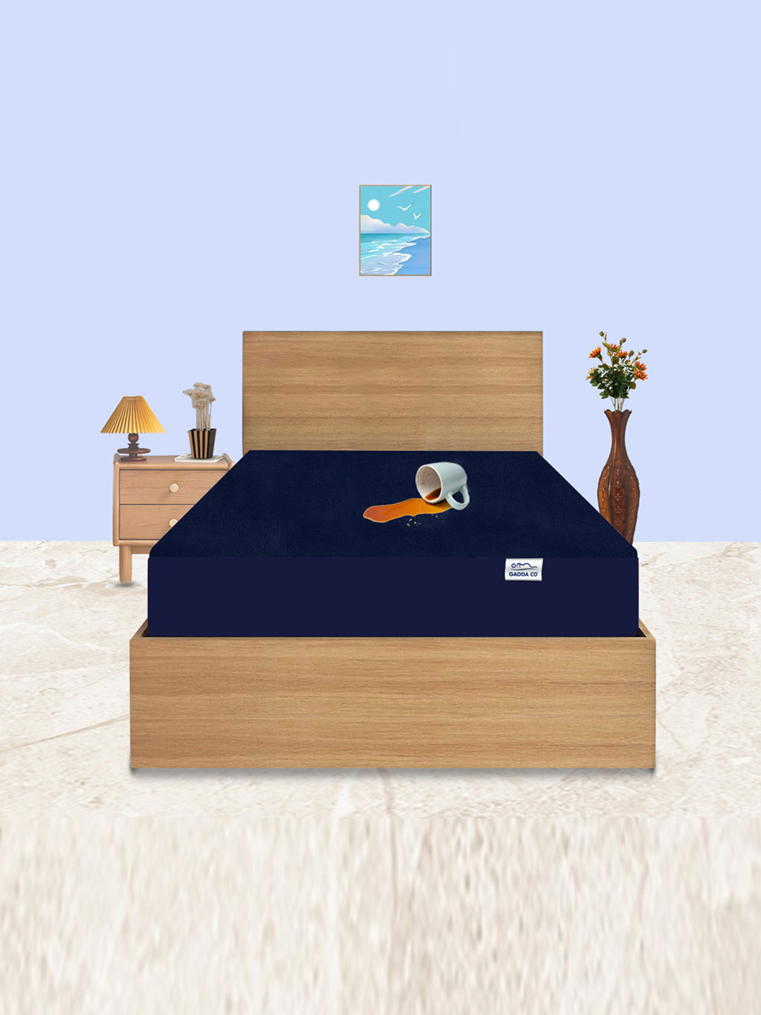 GADDA CO Dark Blue Double Bed Soft & Waterproof Mattress Protector
