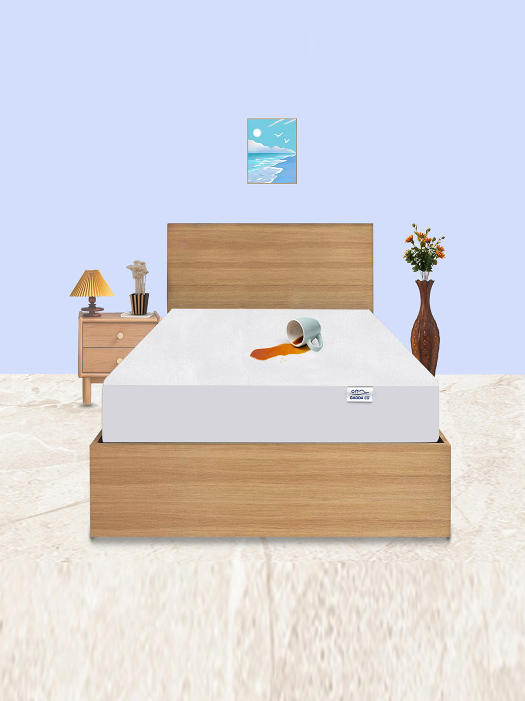 GADDA CO White Double Bed Soft & Waterproof Elastic Fitted Mattress Protector