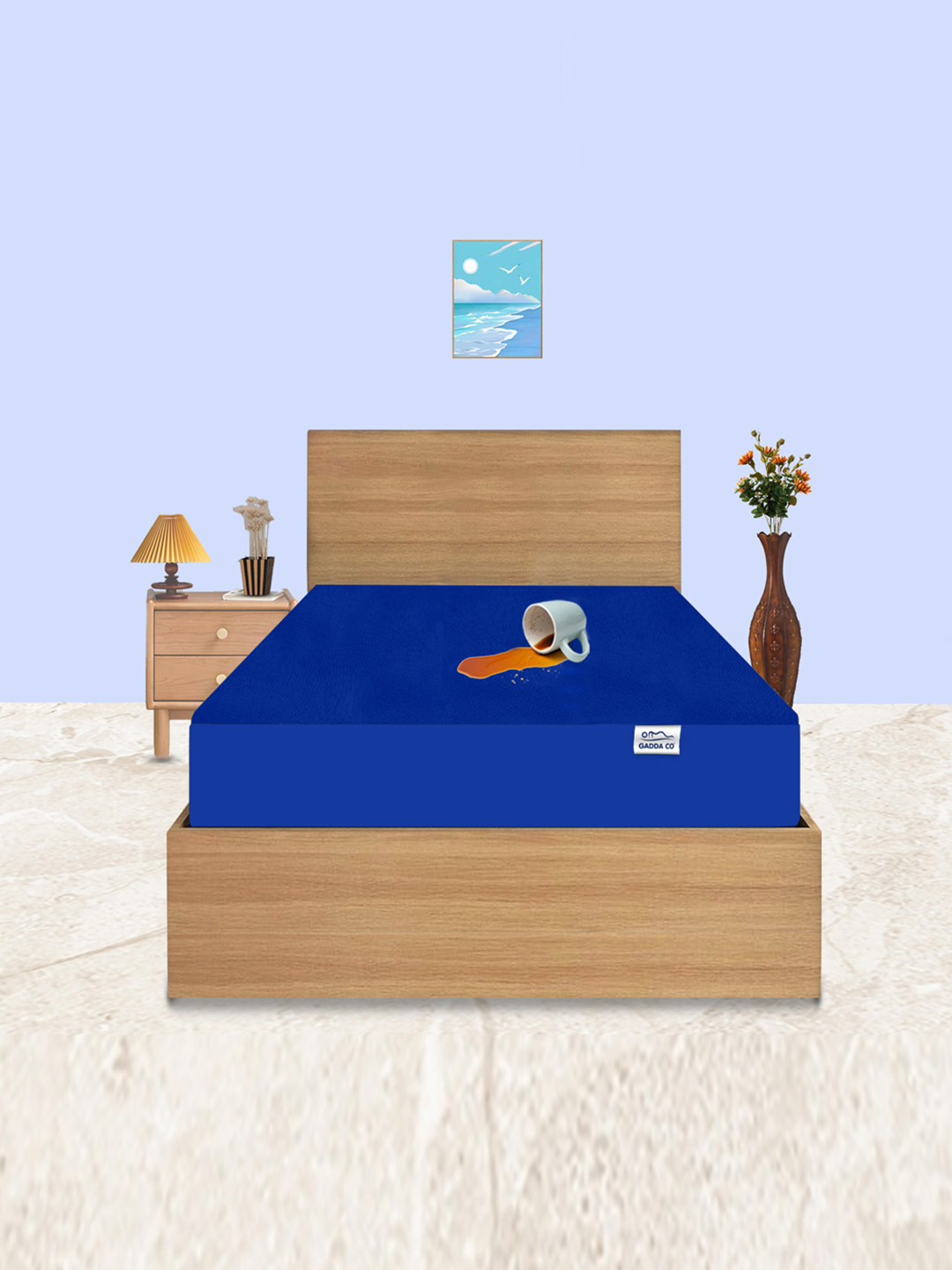 GADDA CO Royal Blue Double Bed Soft & Waterproof Mattress Protector