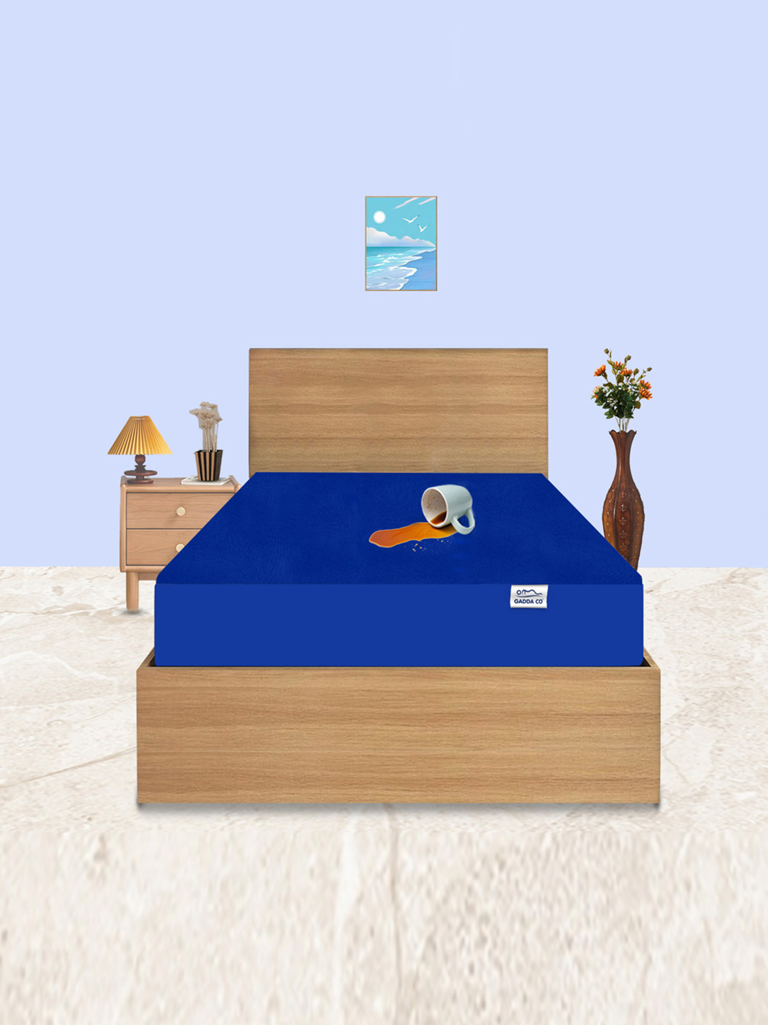GADDA CO Royal Blue Double Bed Soft & Waterproof Mattress Protector