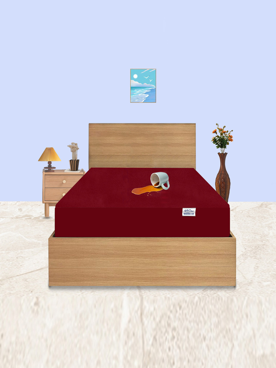 GADDA CO Maroon Double Bed Soft & Waterproof Mattress Protector