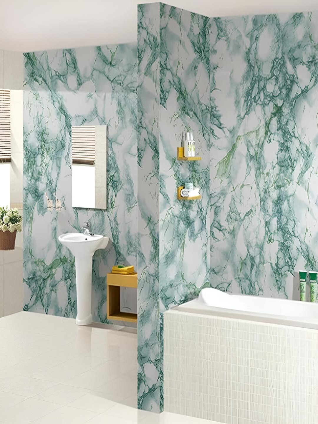 Univocean White & Green Marble-Pattern Self Adhesive 3D Wallpaper