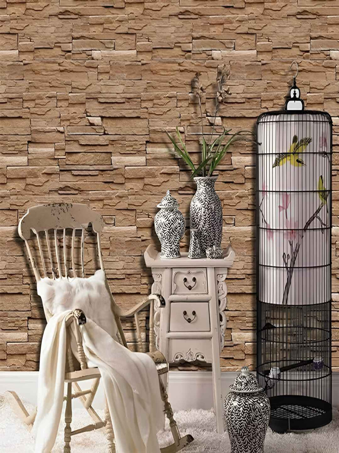 Univocean Brown Brick-patterned Self Adhesive Wallpaper