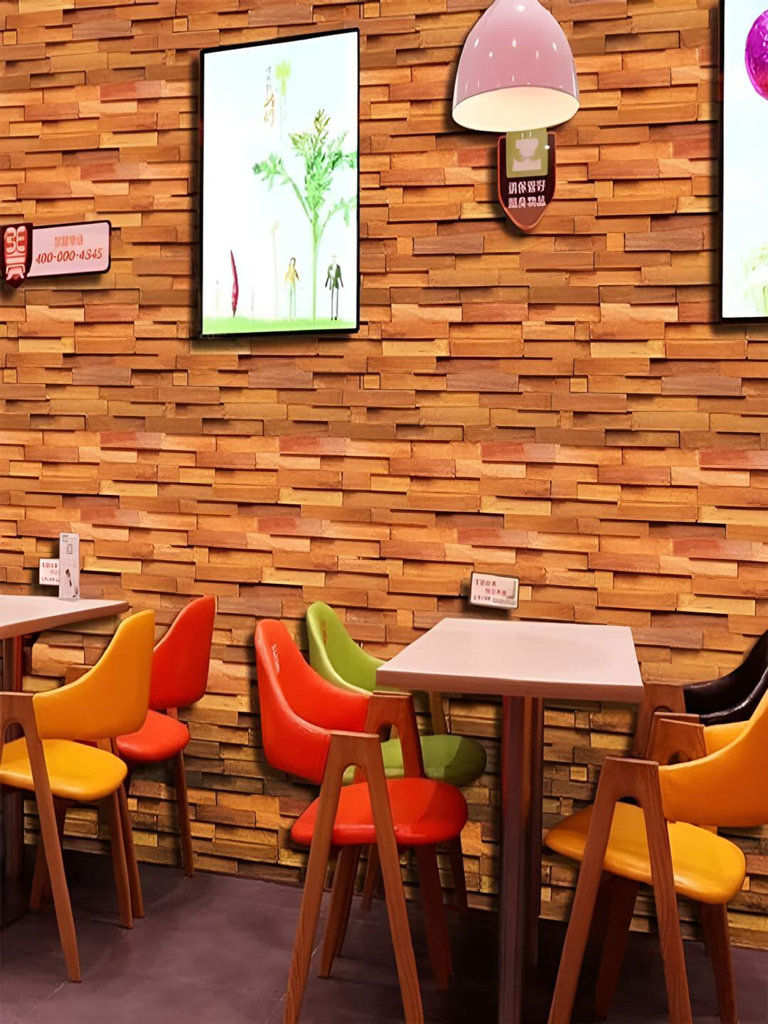 Univocean Orange 3D Modern Wooden Brick Pattern Self Adhesive Wallpaper