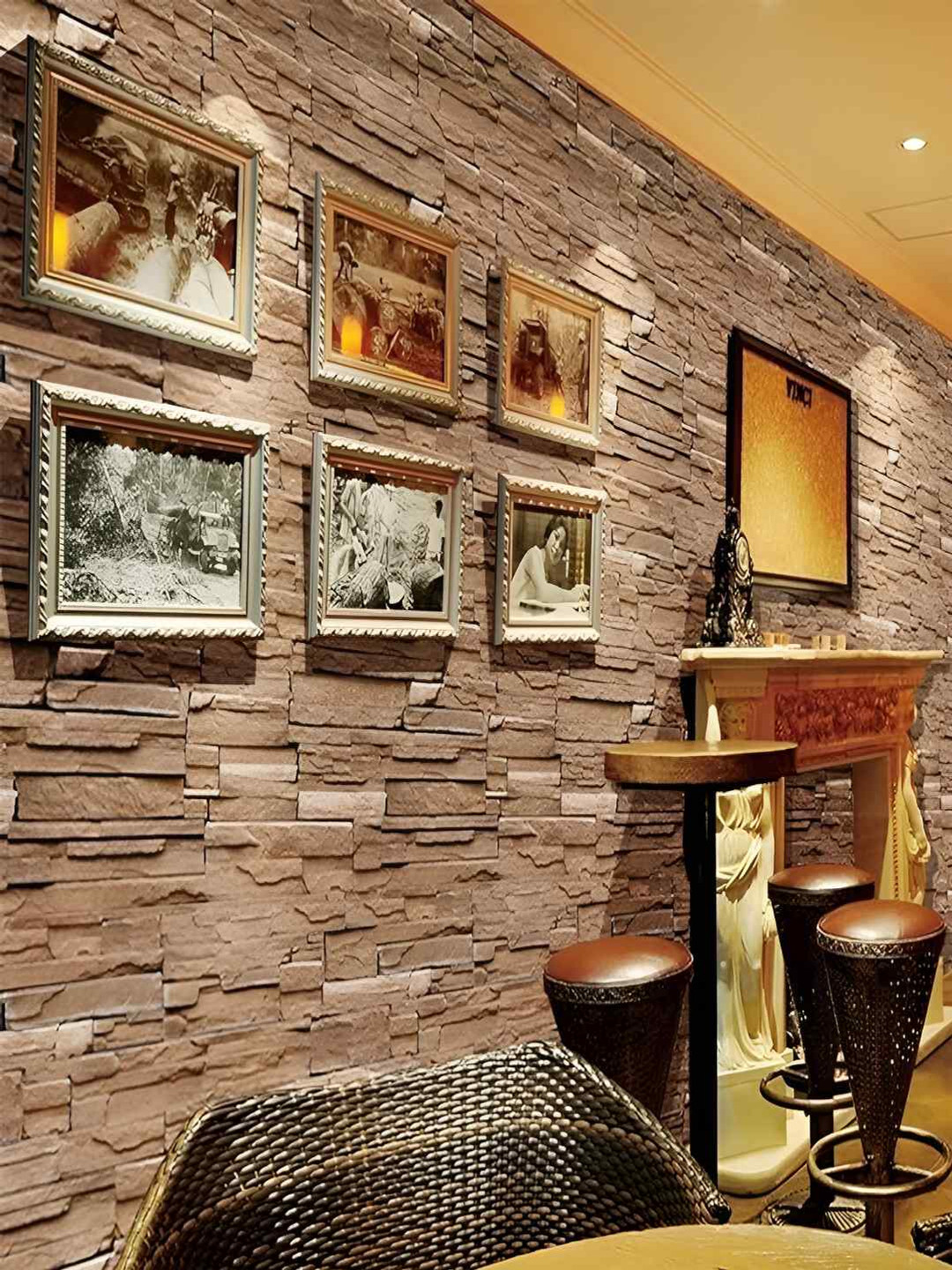 Univocean Brown Thin Stone Peel and Stick Self Adhesive 3D Wallpaper