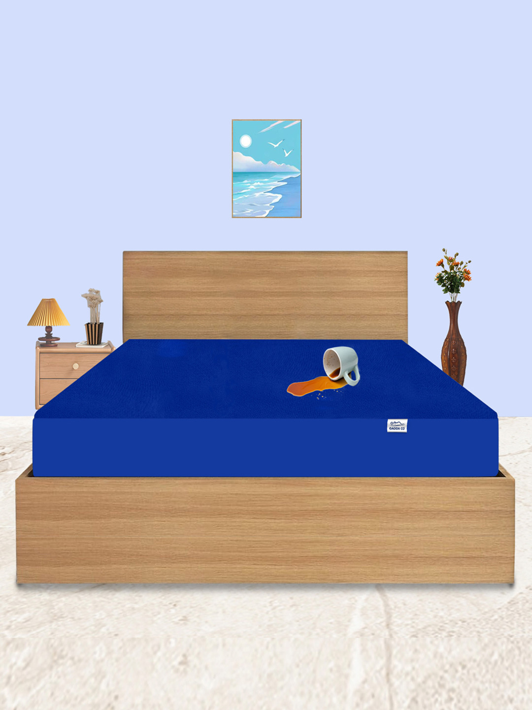 GADDA CO Royal Blue King Size Soft & Waterproof Mattress Protector