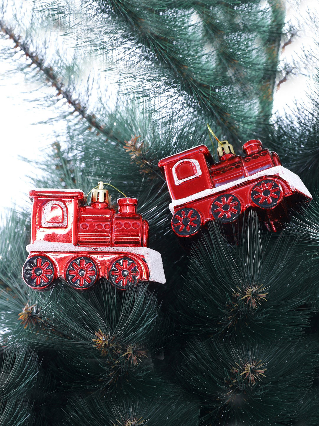 TAYHAA Red 2 Pieces Santa's Express Miniature Train Festive Decor