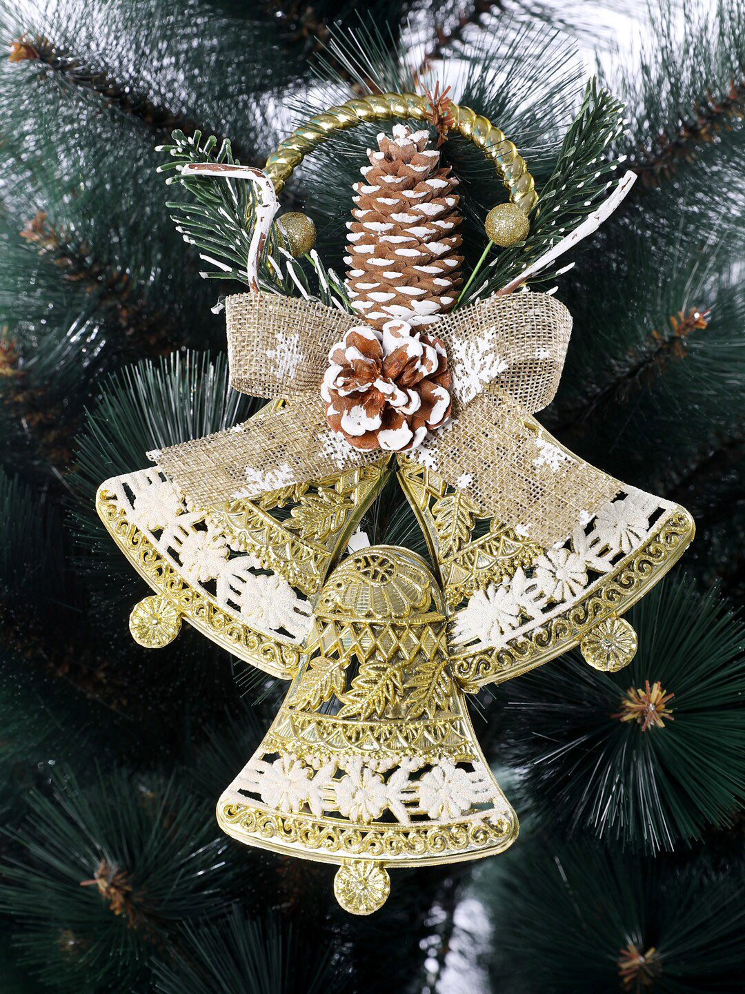 TAYHAA Metallic Toned Whimsical Hanging Half Jingle Bells Festive Decor