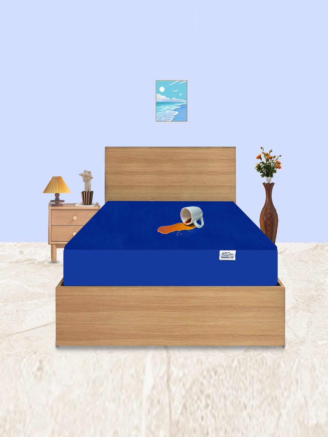 GADDA CO Royal Blue Single Bed Soft & Waterproof Mattress Protector