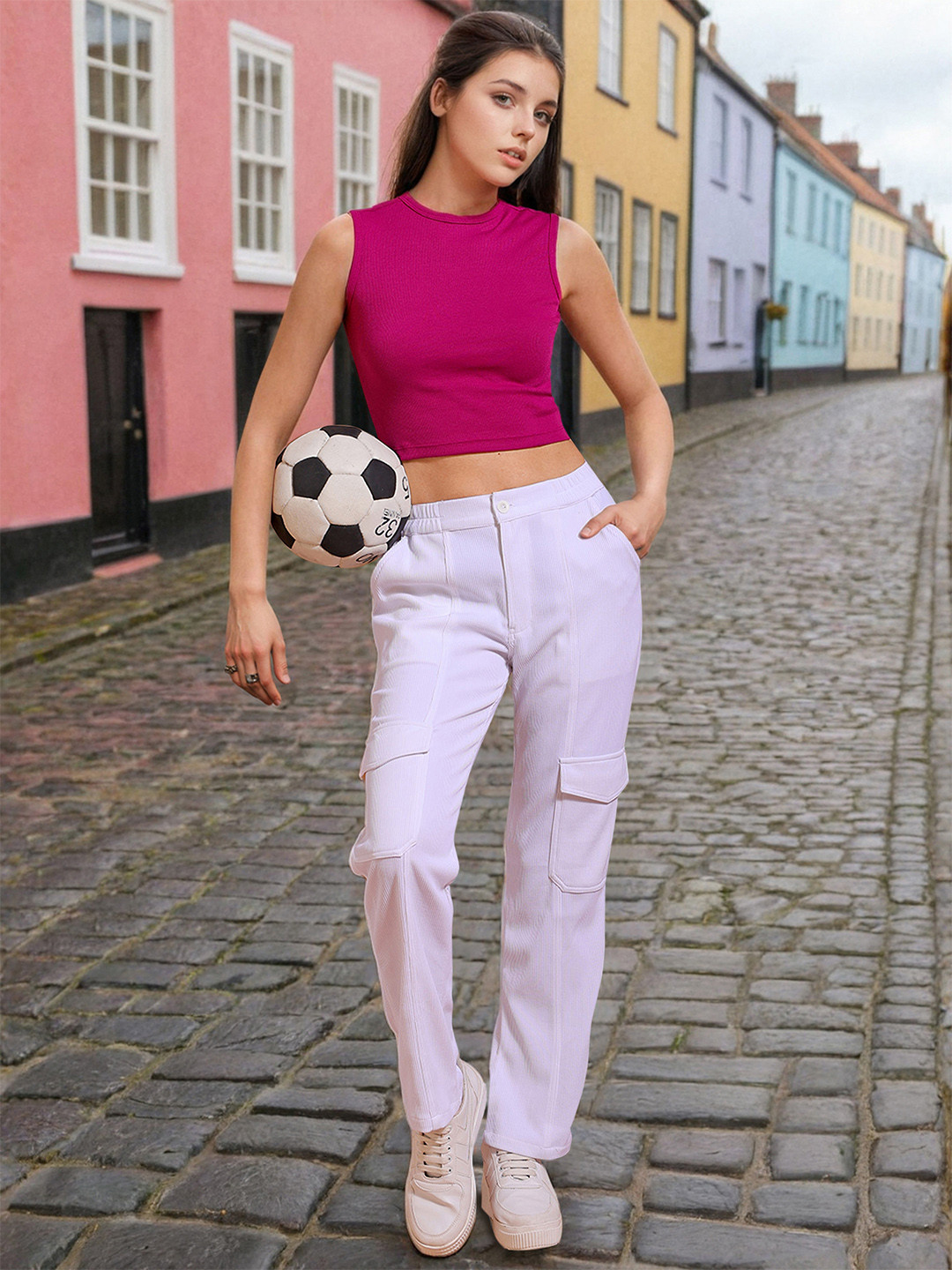 Freehand by The Indian Garage Co Fuchsia High Neck Sleeveless Crop Top