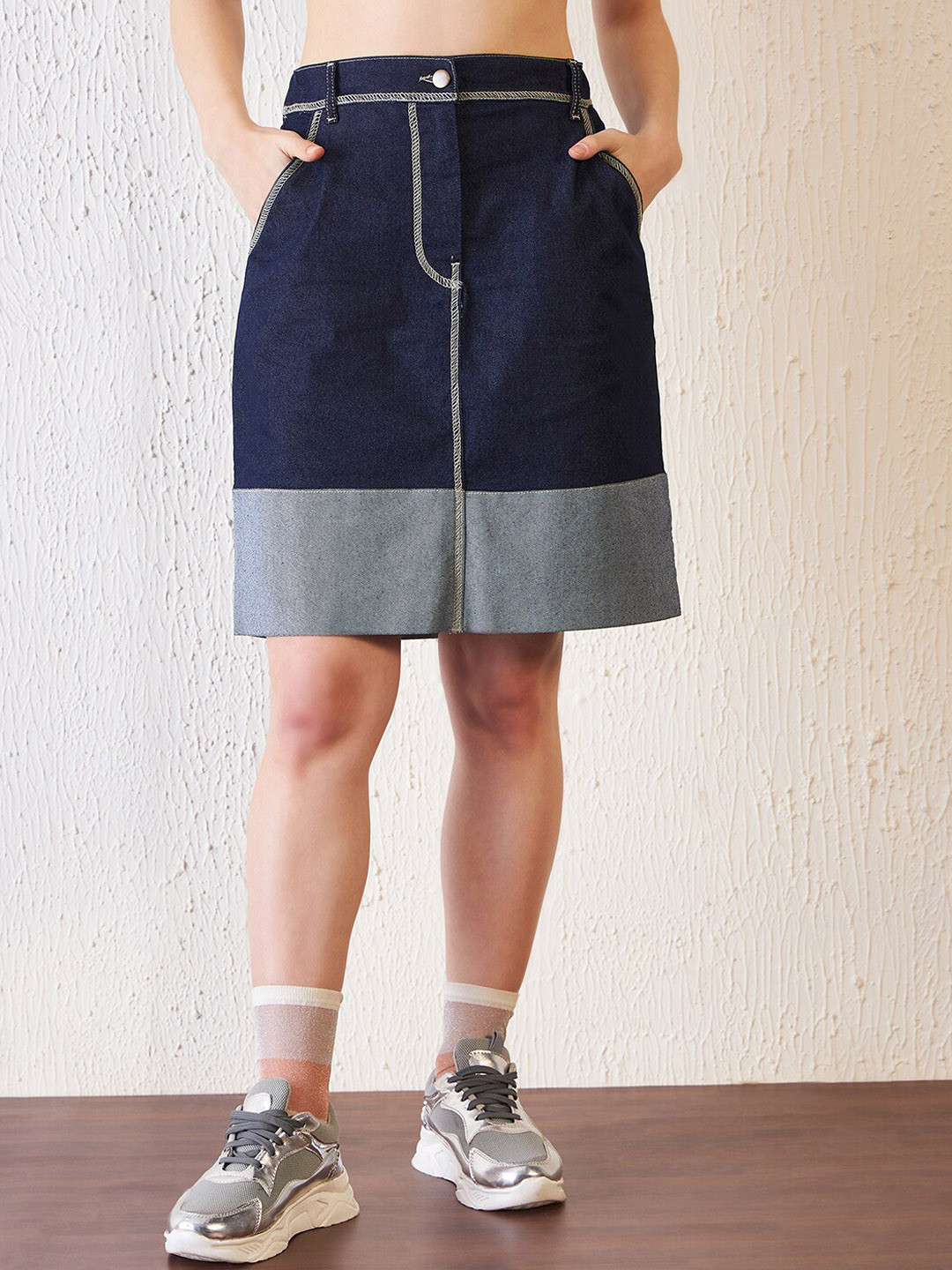 Antheaa Blue Straight Denim Skirt