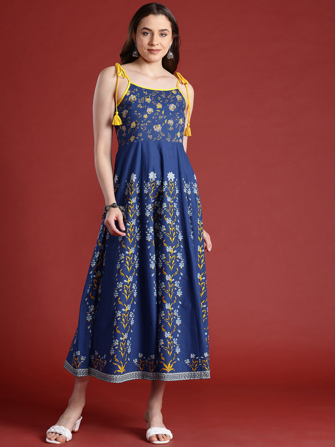 Anouk Pure Cotton Floral Print Midi Ethnic A-Line Midi Dress