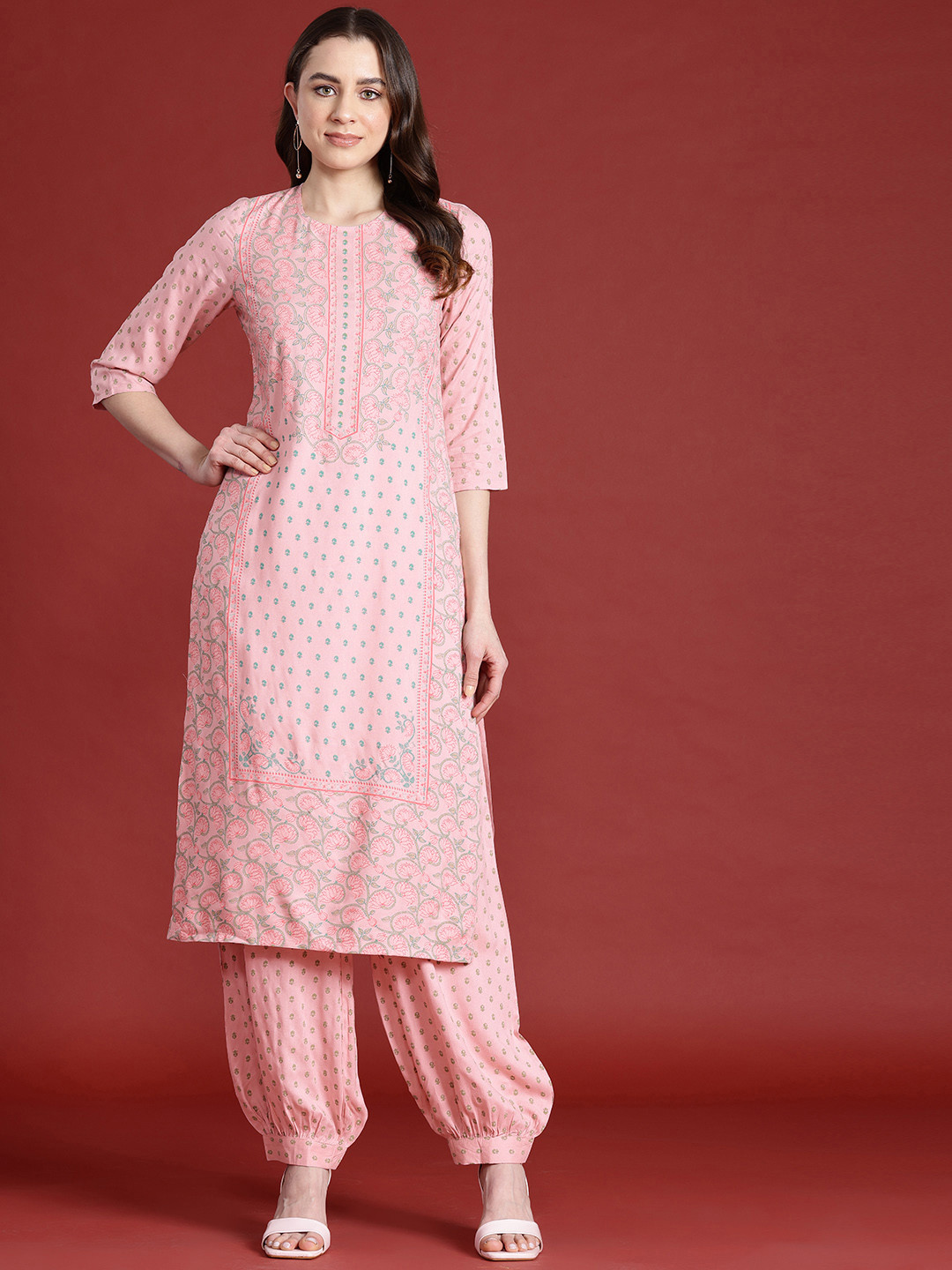 Anouk Floral Print Tie-Up Back Kurta with Salwar