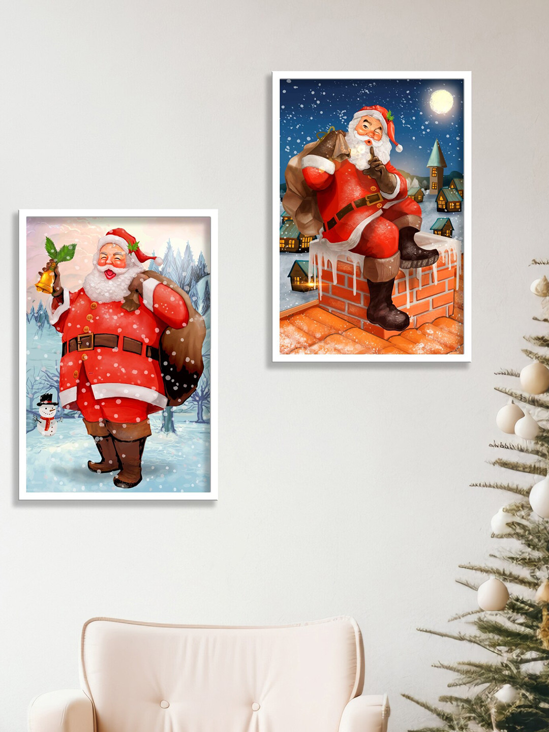 SAF Cute Santa Wood 2 Pcs Wall Rectangle Paintings Wall Art - 10.5x13.5In