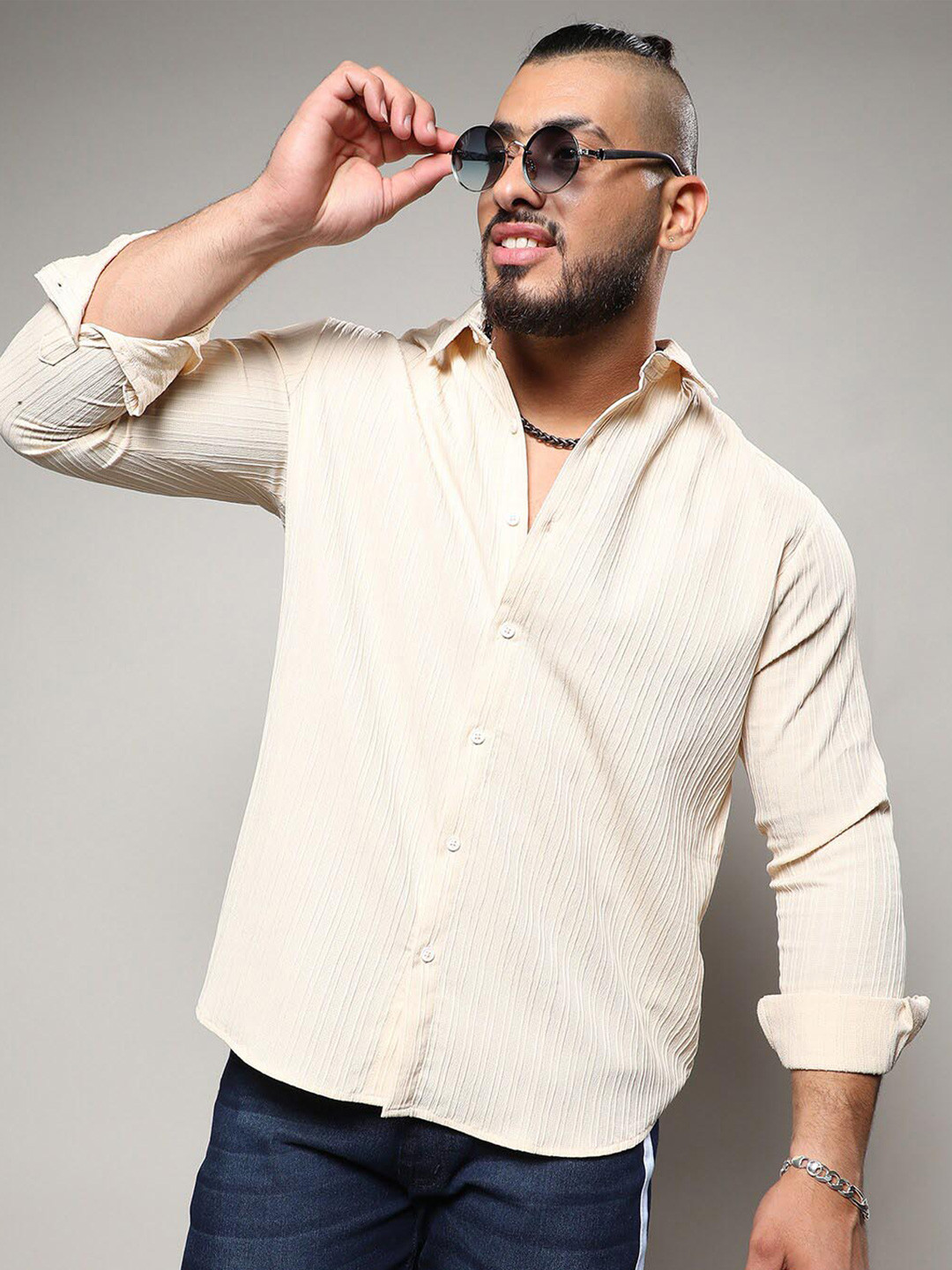 Instafab Plus Classic Vertical Striped Acrylic Casual Shirt