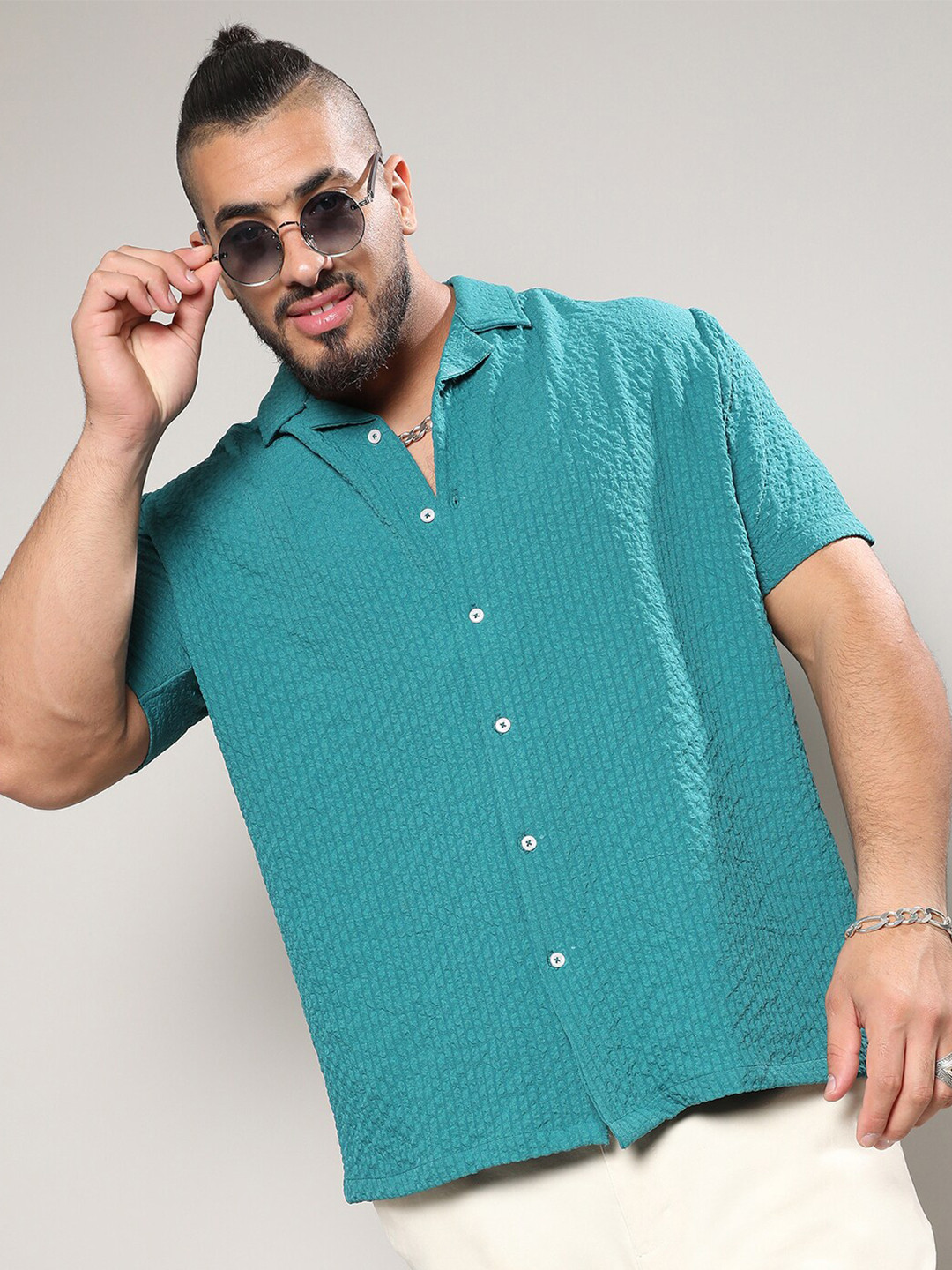 Instafab Plus Micro Ditsy Self Design Classic Casual Shirt