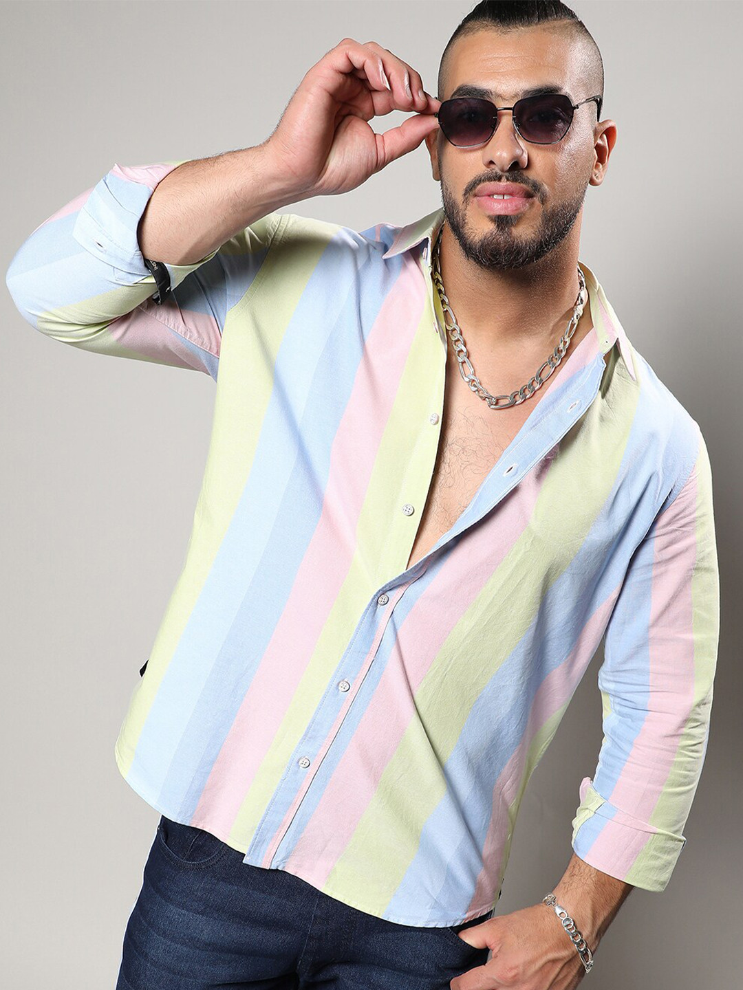Instafab Plus Vertical Striped Cotton Classic Casual Shirt
