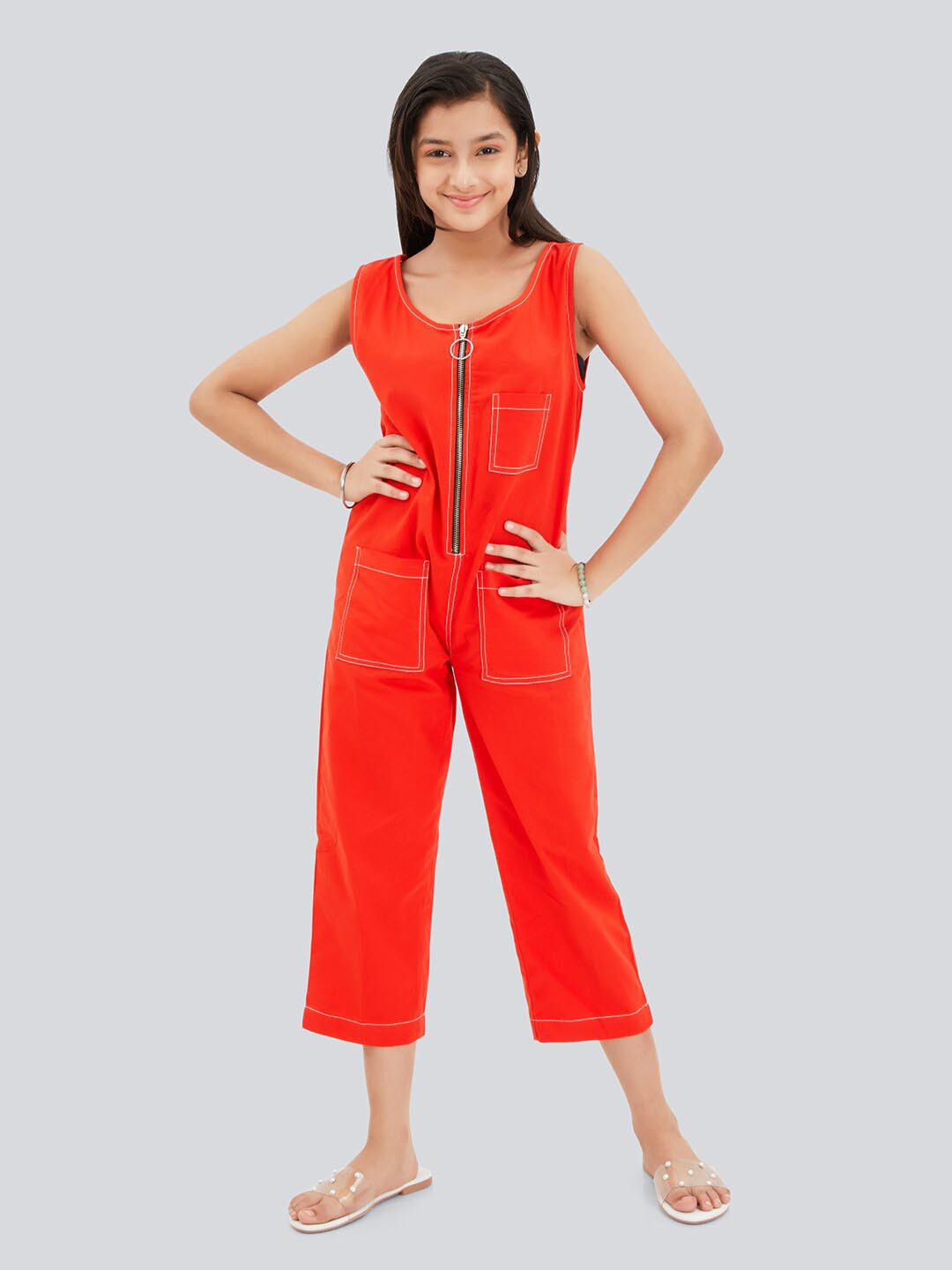 Olele Girls Jupiter Cotton Sleeveless Basic Jumpsuit