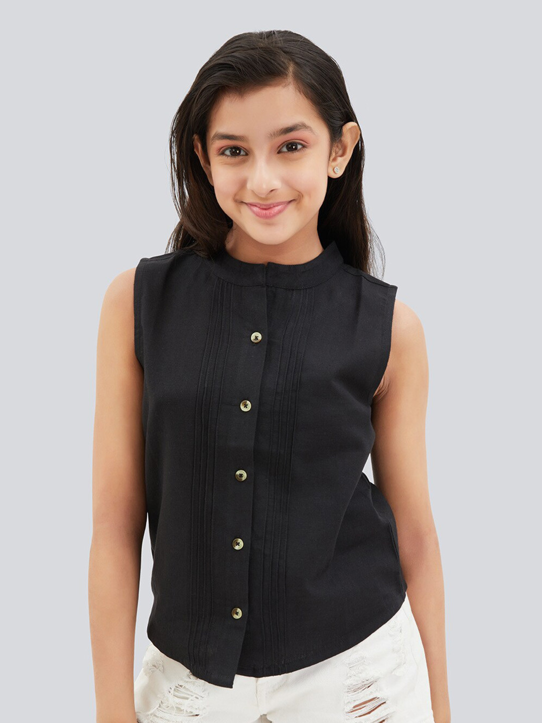 Olele Girls Anna Sleeveless Cotton Linen Casual Shirt