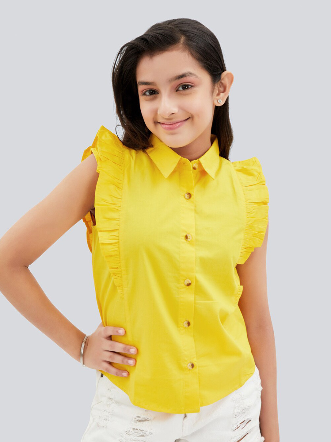Olele Girls Regina Ruffle Cotton Casual Shirt