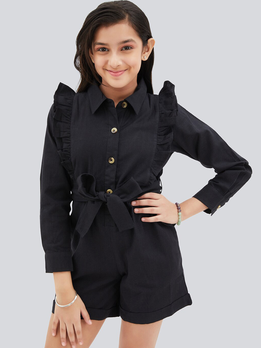 Olele Girls Rollex Ruffled Cotton Playsuit