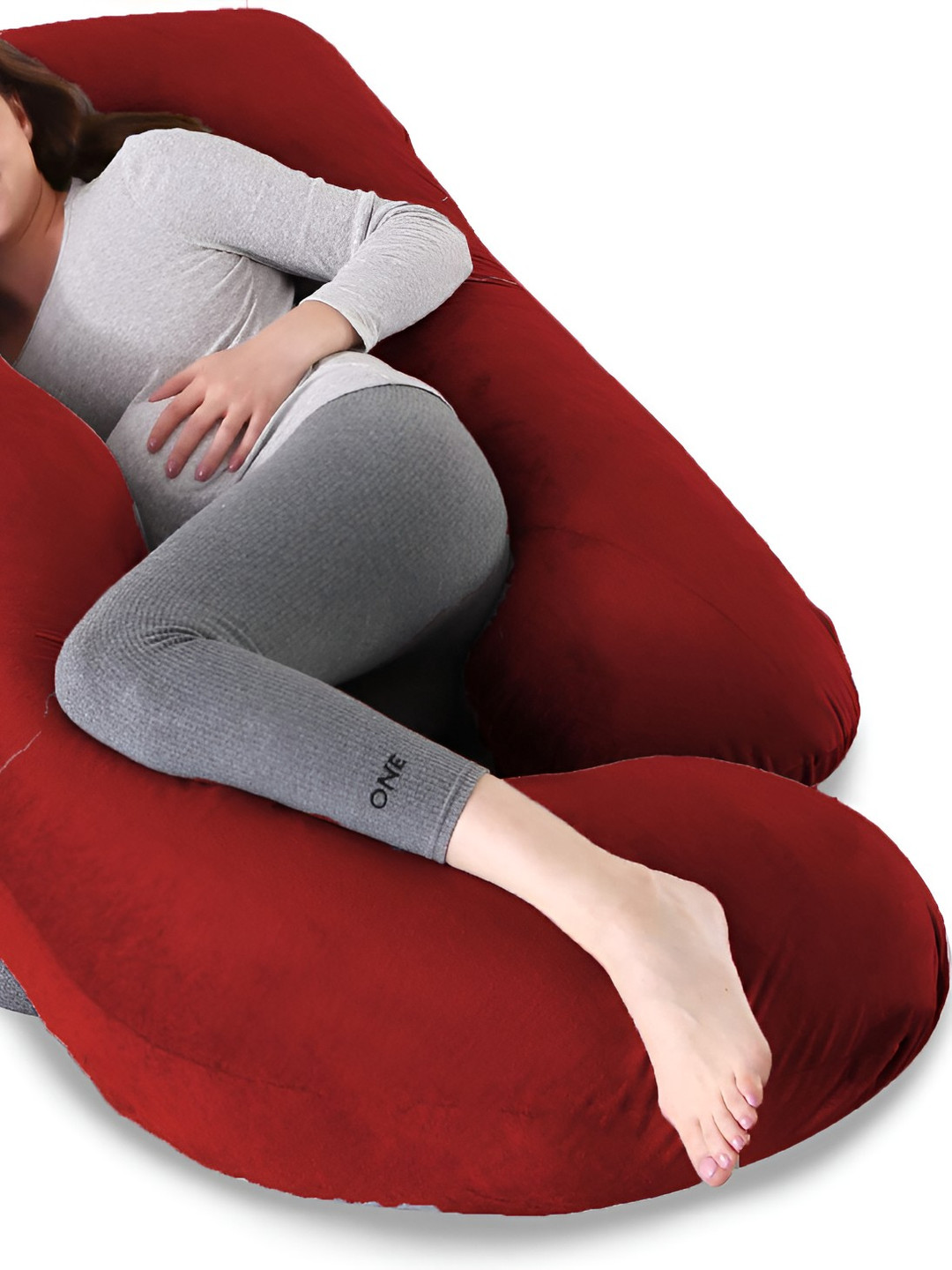 Mom's Moon Velvet G Maroon Solid Faux Velvet Breathable Firm Fibre Maternity Pillow-20.32 x 76.2 x 139 cm