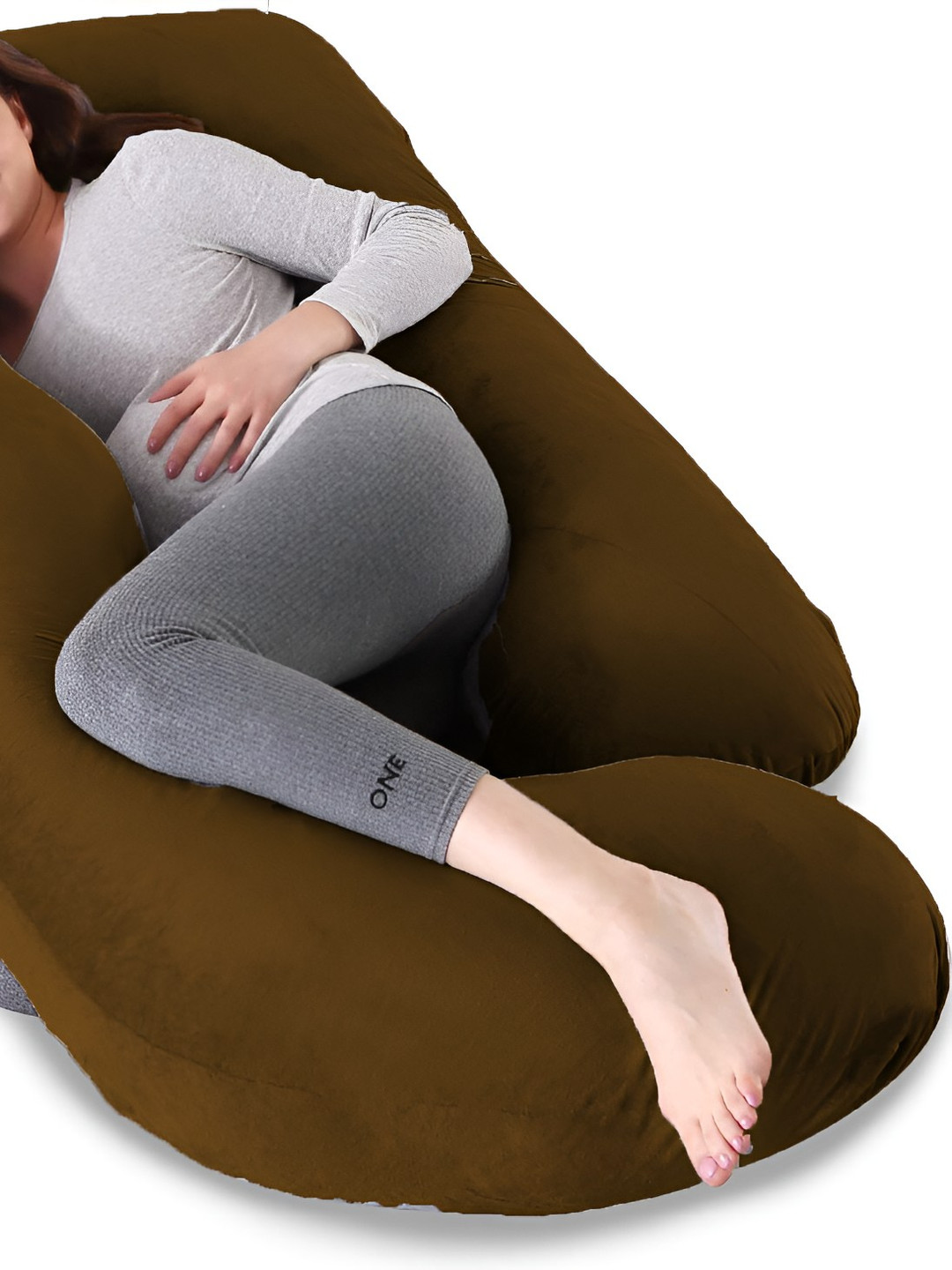 Mom's Moon Velvet G Brown Solid Faux Velvet Breathable Firm Fibre Maternity Pillow-8 x 34 x 58 cm