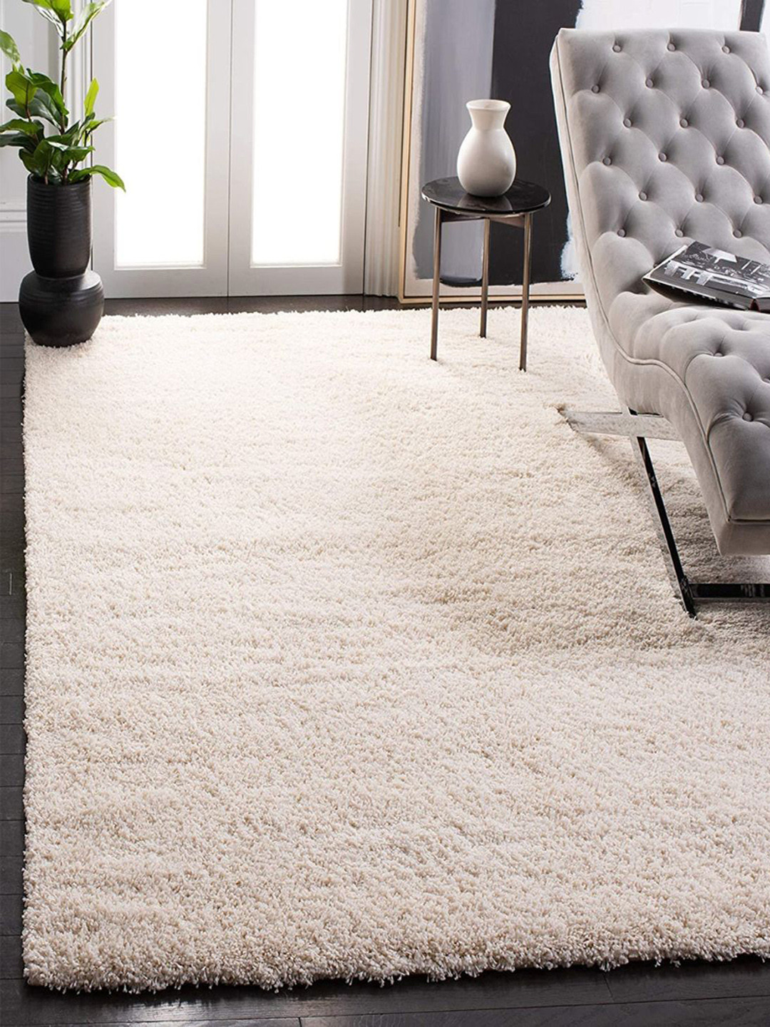 Shopgallery White Anti-Skid Shaggy Carpet