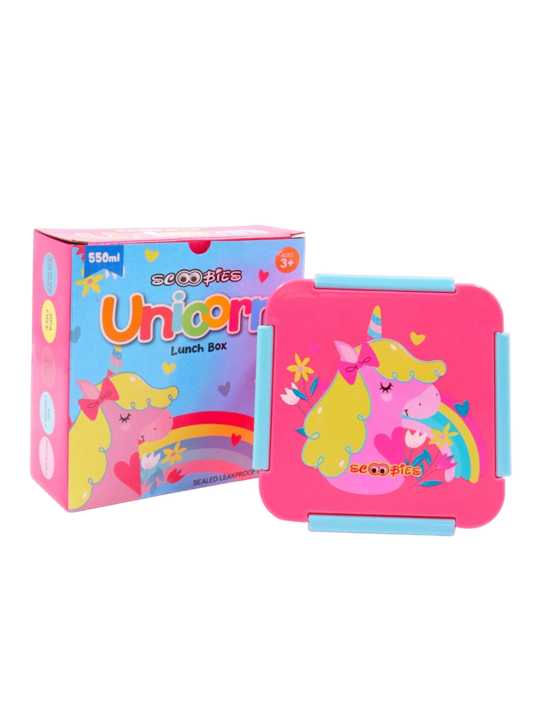 SCOOBIES Unicorn Happy Eats Plastic Leak Resistant Lunch Box With Spoon and Fork