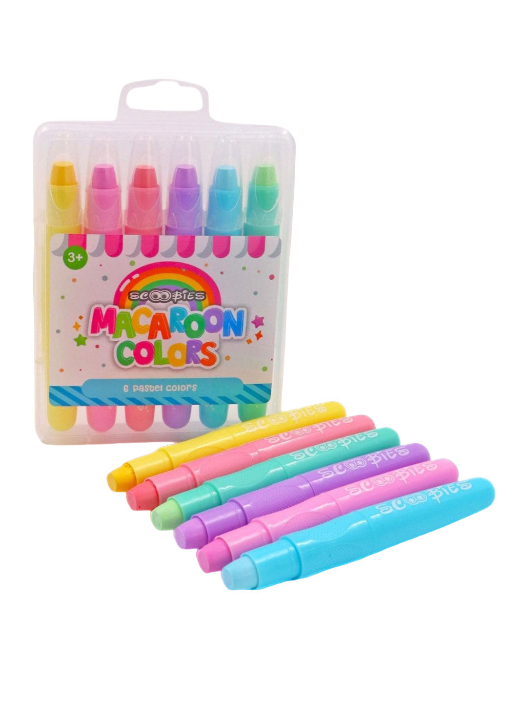 SCOOBIES Macaroon Colors | Set of 6 Twist-Up Pastel Crayons | Non-Toxic & Mess-Free