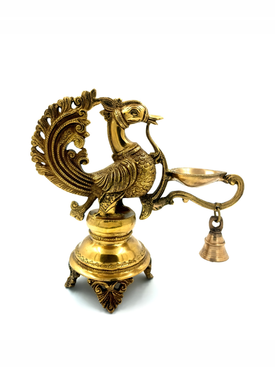 Arihant Craft Gold Brass Metallic Prayer Room Lights Medium Showpiece - 9 Inches