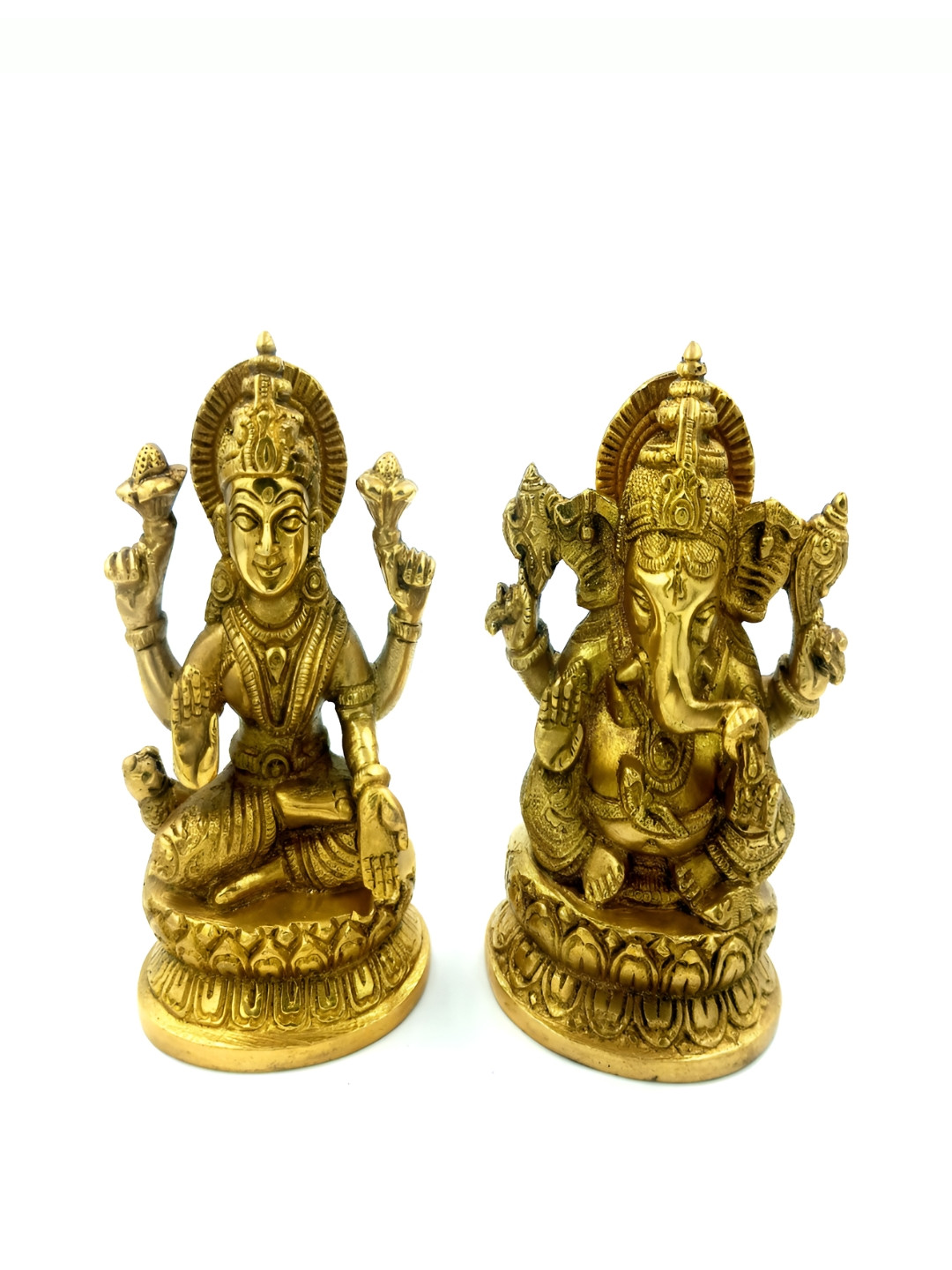 Arihant Craft Gold Brass Metallic Prayer Room Set of 2 Medium Showpieces - 5 Inches