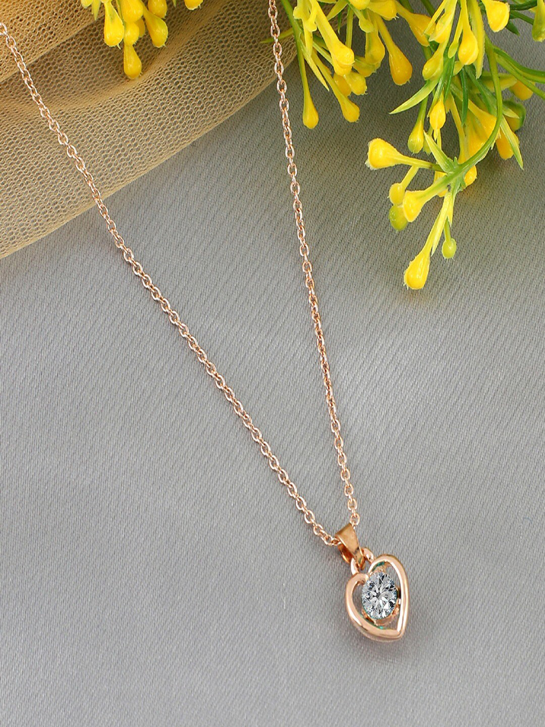 UNIVERSITY TRENDZ Gold Plated Crystal Studded Heart Charm Pendant With Chain