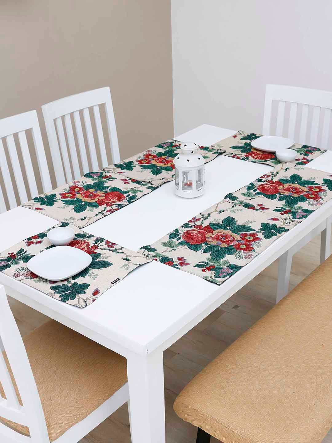 Ariana White & Red 6 Pieces Floral Cotton Table PlaceMats