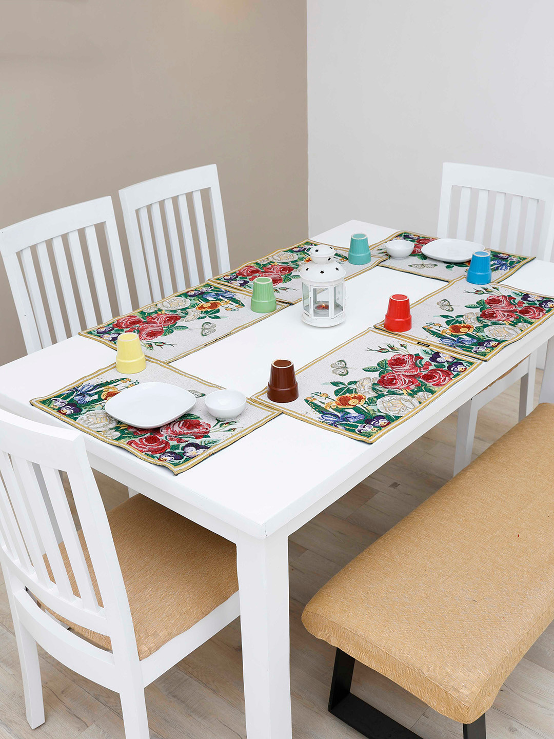Ariana White & Red 6 Pieces Floral Cotton Table Placemats