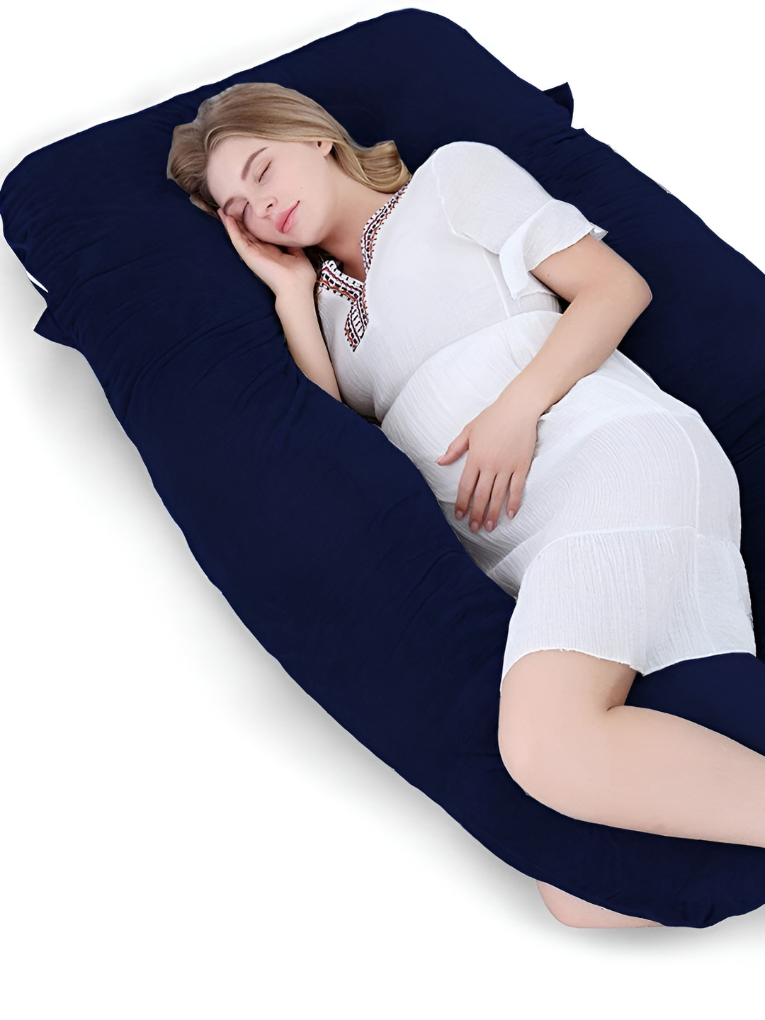 DADDY COOL Navy Blue Solid Faux Velvet Breathable Firm Fibre Maternity Pillow-76.2 x 20.3 x 139.7 cm