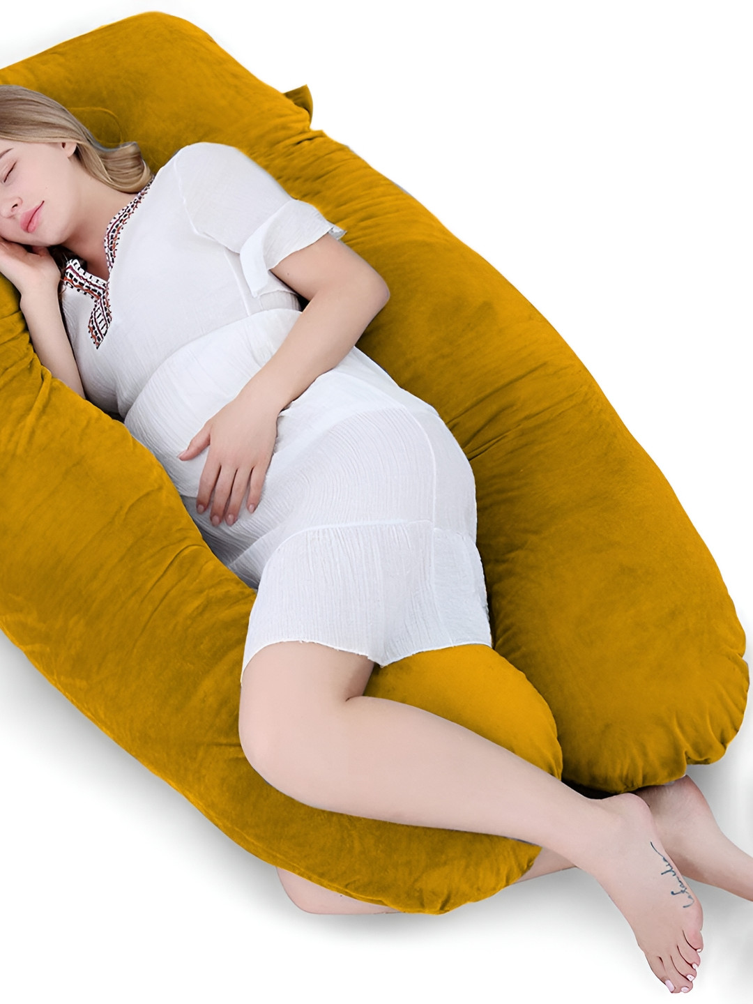 DADDY COOL Yellow Solid Faux Velvet Breathable Firm Fibre Maternity Pillow-20.3 x 76.2 x 139.7 cm