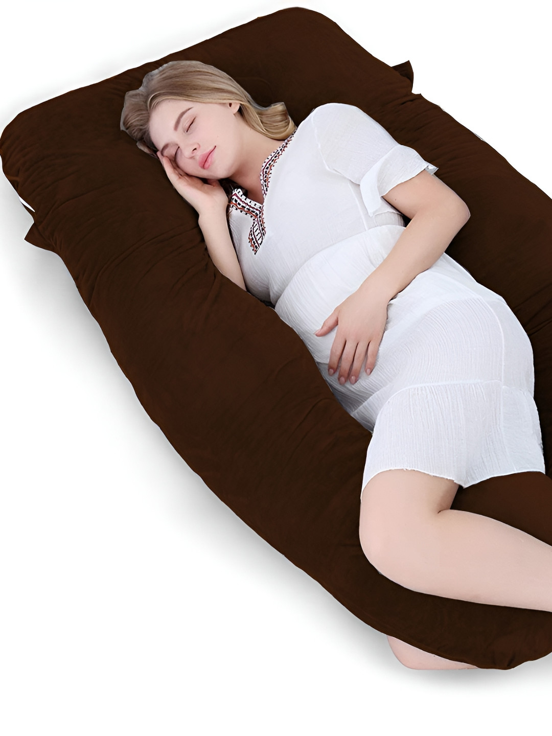 DADDY COOL Brown Solid Faux Velvet Breathable Firm Fibre Maternity Pillow-20.3 x 76.2 x 139.7 cm