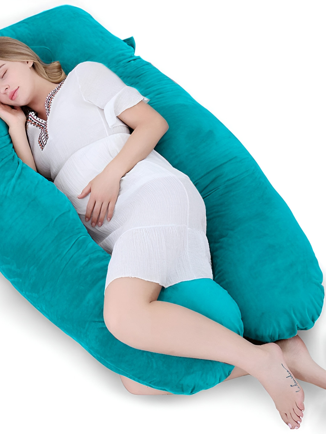 DADDY COOL Blue Solid Faux Velvet Breathable Firm Fibre Maternity Pillow-25.4 x 76.2 x 139.7 cm