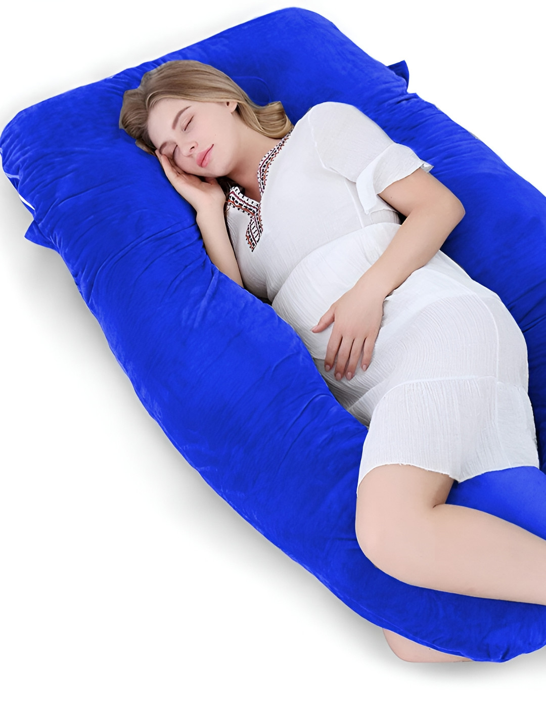 DADDY COOL Velvet U Blue Solid Faux Velvet Breathable Firm Fibre Maternity Pillow-76.2 x 20.3 x 139.7 cm
