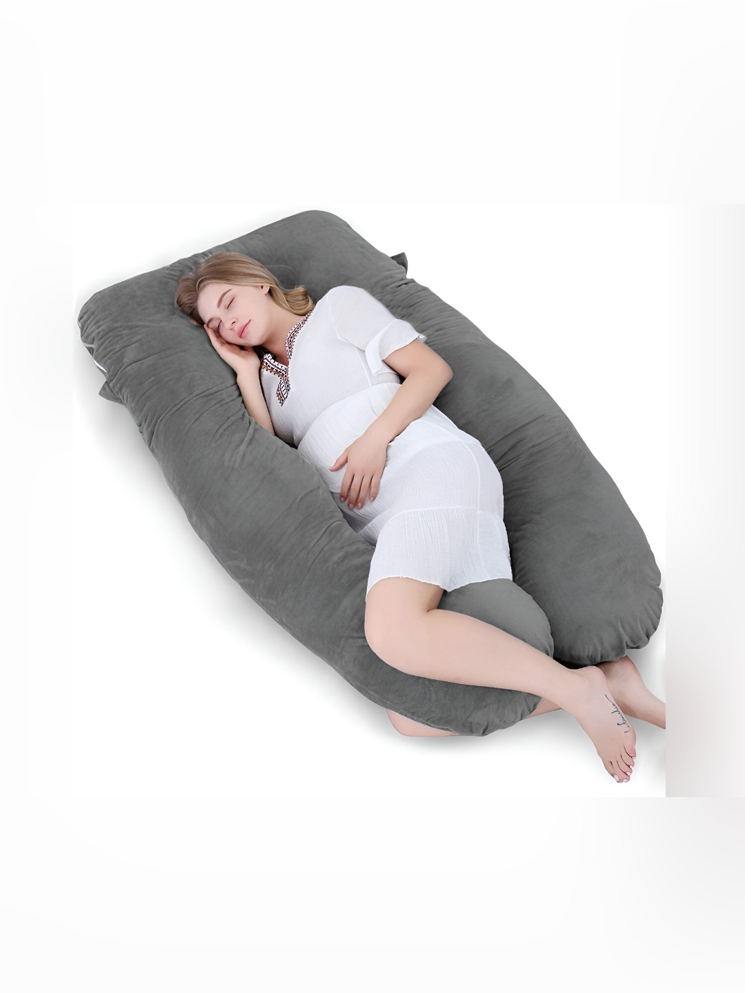 DADDY COOL Velvet U Grey Solid Faux Velvet Breathable Firm Fibre Maternity Pillow-20.32 x 76.2 x 139 cm