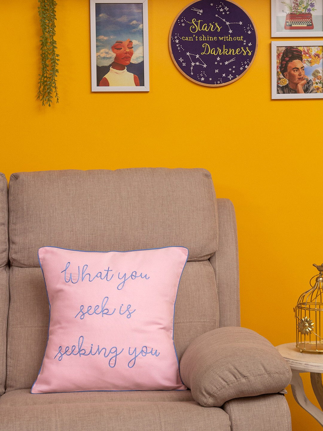 BandBox Light-Weight Pink Polyester Silk Breathable Textured Square Cushion Cover -16x16In