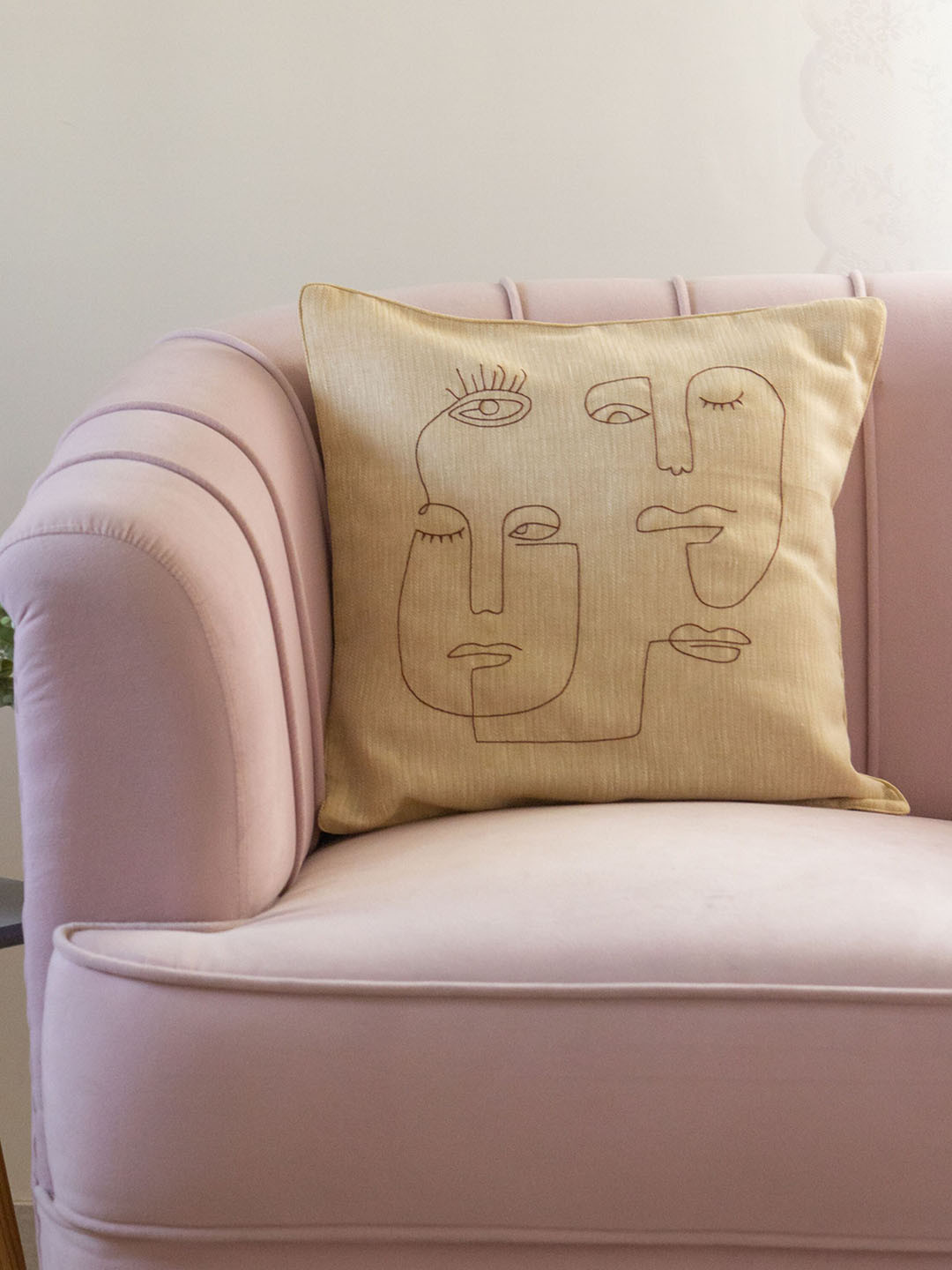 BandBox Faces Embroidered Cotton Square Cushion Covers - 16 x 16 In