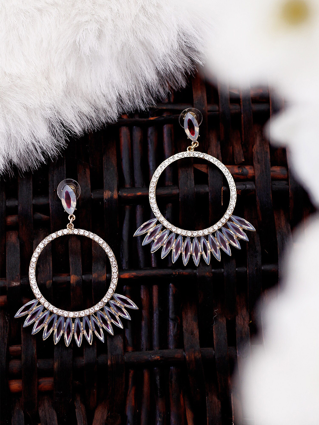 Bellofox Grey Gold-Plated Artificial Stones Studded Contemporary Drop Earrings