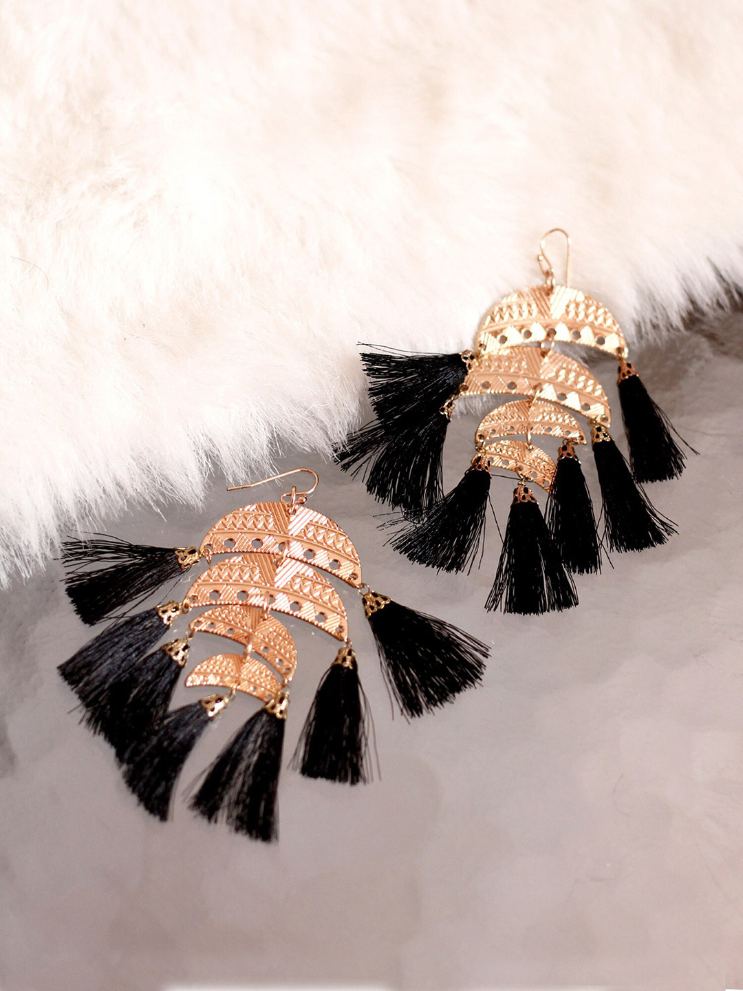 Bellofox Gold-Plated Tesselled Contemporary Drop Earrings