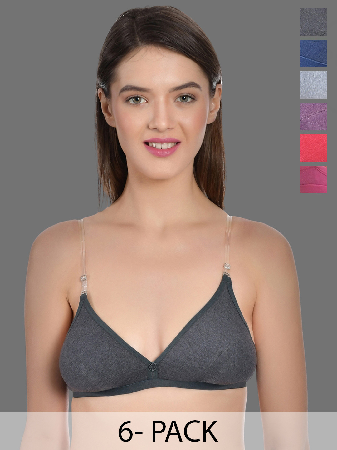 Aimly Pack Of 6 Half Coverage Non Padded All Day Comfort Cotton T-shirt Bra